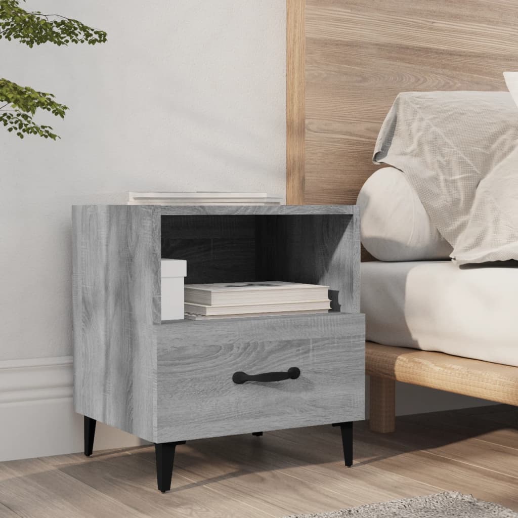 Bedside Table - LEONE Alf Nightstand Grey Sonoma 40cm - Decor Base