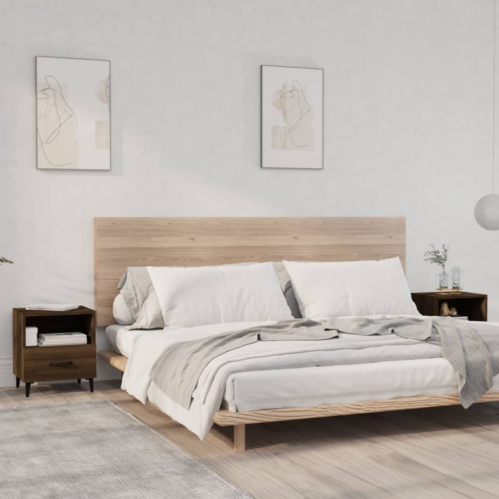 Bedside Table - LEONE Eli 2 Piece Nightstand Brown Oak 40cm - Direct Imports