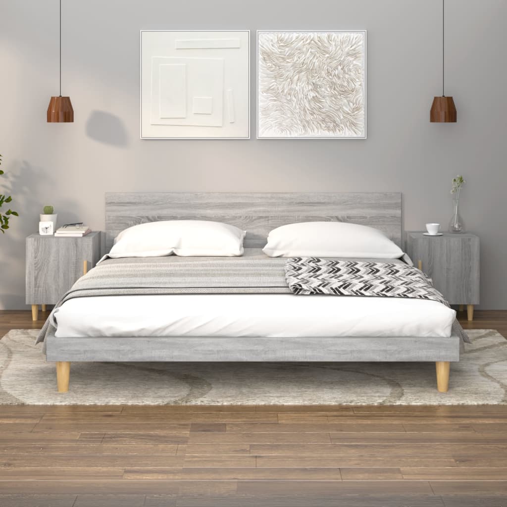 Bedside Table - LEONE Sam 2 Piece Nightstand Grey Sonoma 40cm - Merkel Designers