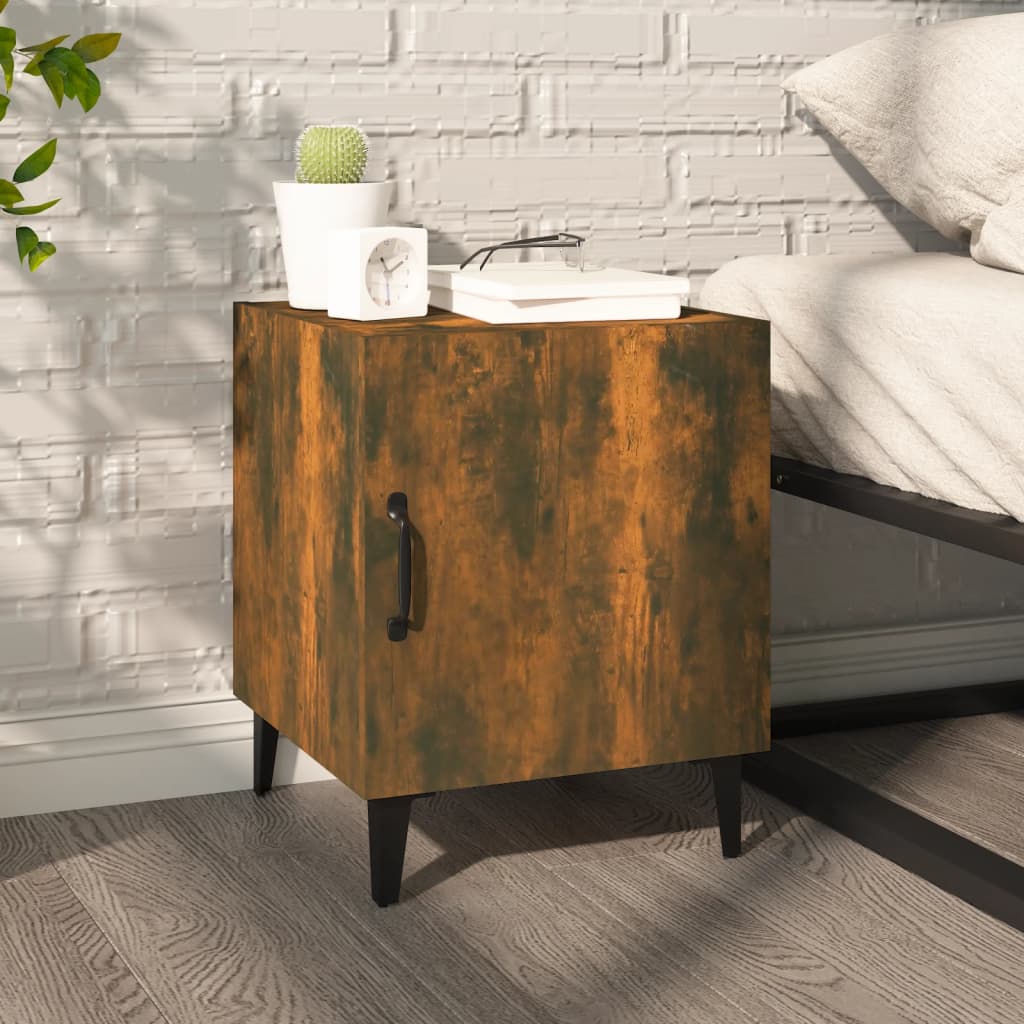 Bedside Table - LEONE Serifos Nightstand Smoked Oak 40cm - Millennium Furniture