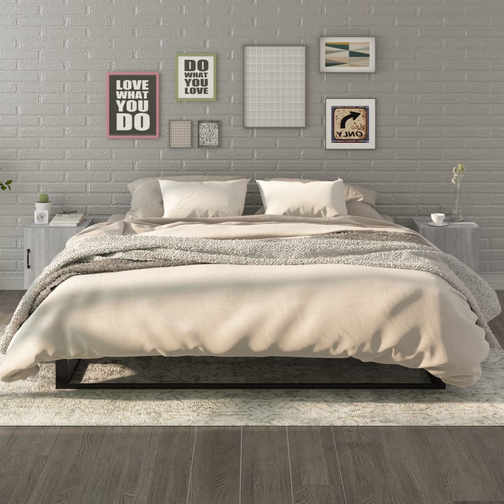 Bedside Table - LEONE Moe 2 Piece Nightstand Grey Sonoma 40cm - Decor Base