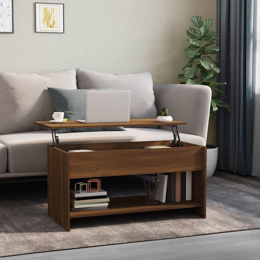 Coffee Table Brown Oak 102x50x52.5 cm Engineered Wood - Merlin Deals