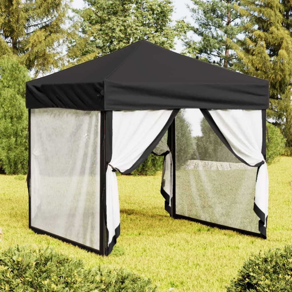 Folding Party Tent with Sidewalls Black 2x2 m - Unbeatable Bargains
