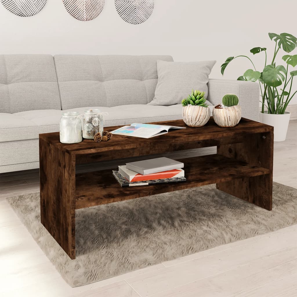Coffee Table Smoked Oak 100x40x40 cm Engineered Wood - All Things Good
