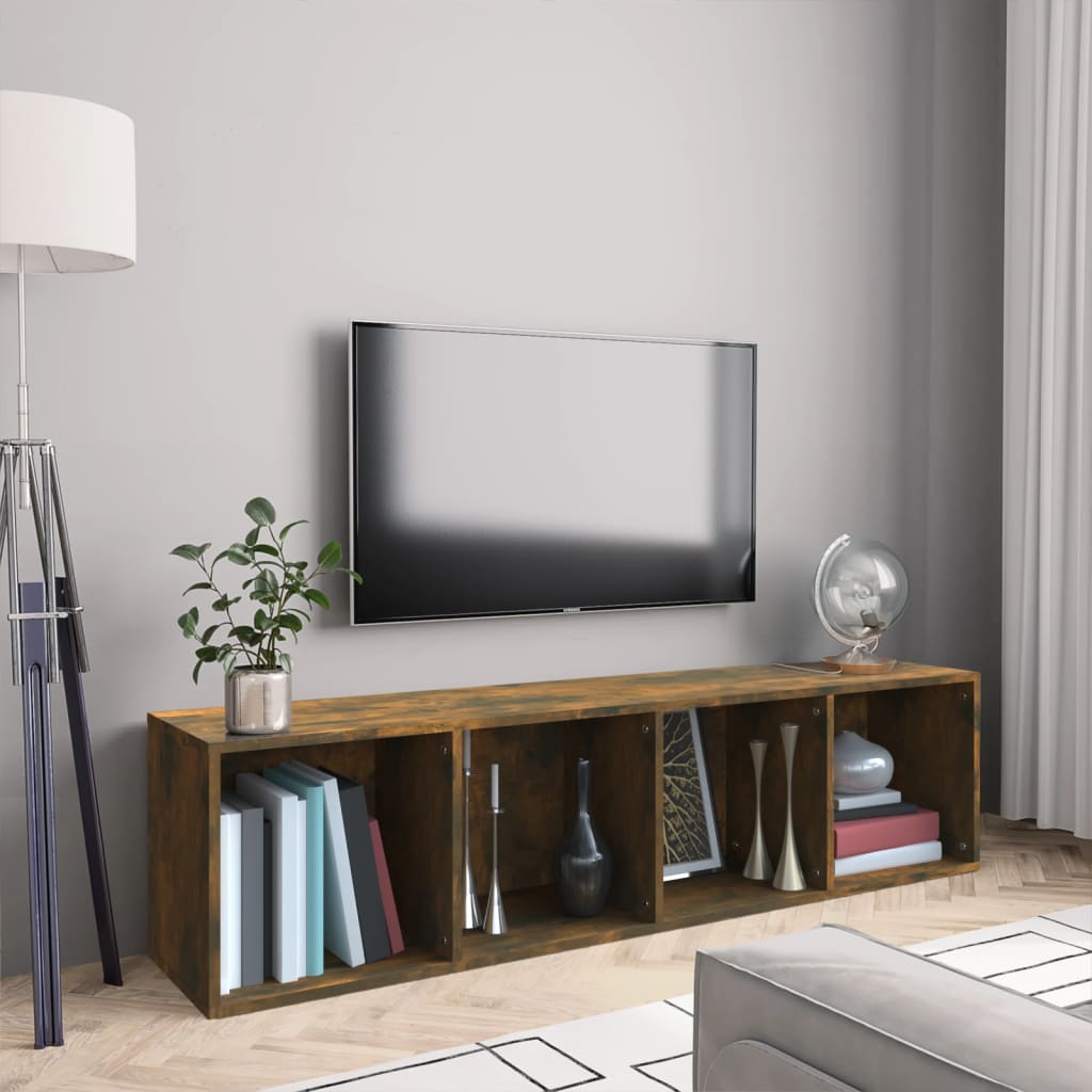 Book Cabinet/TV Cabinet Smoked Oak 143x30x36cm Engineered Wood - Decor Base