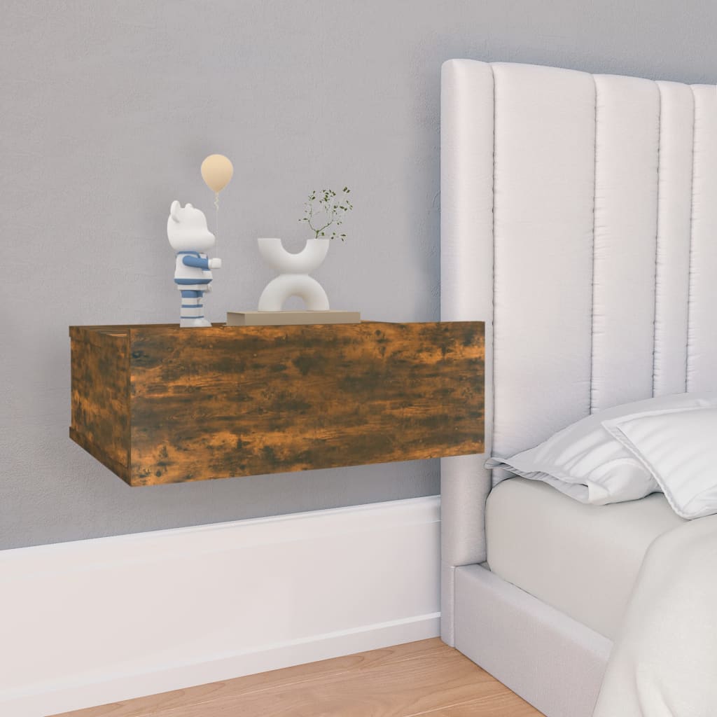 Bedside Table - FALMOUTH Nightstand Smoked Oak 40cm - Design Hut