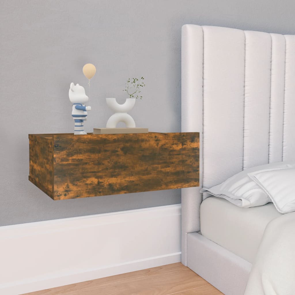 Bedside Table - FALMOUTH 2 Piece Nightstand Smoked Oak 40cm - Direct Imports