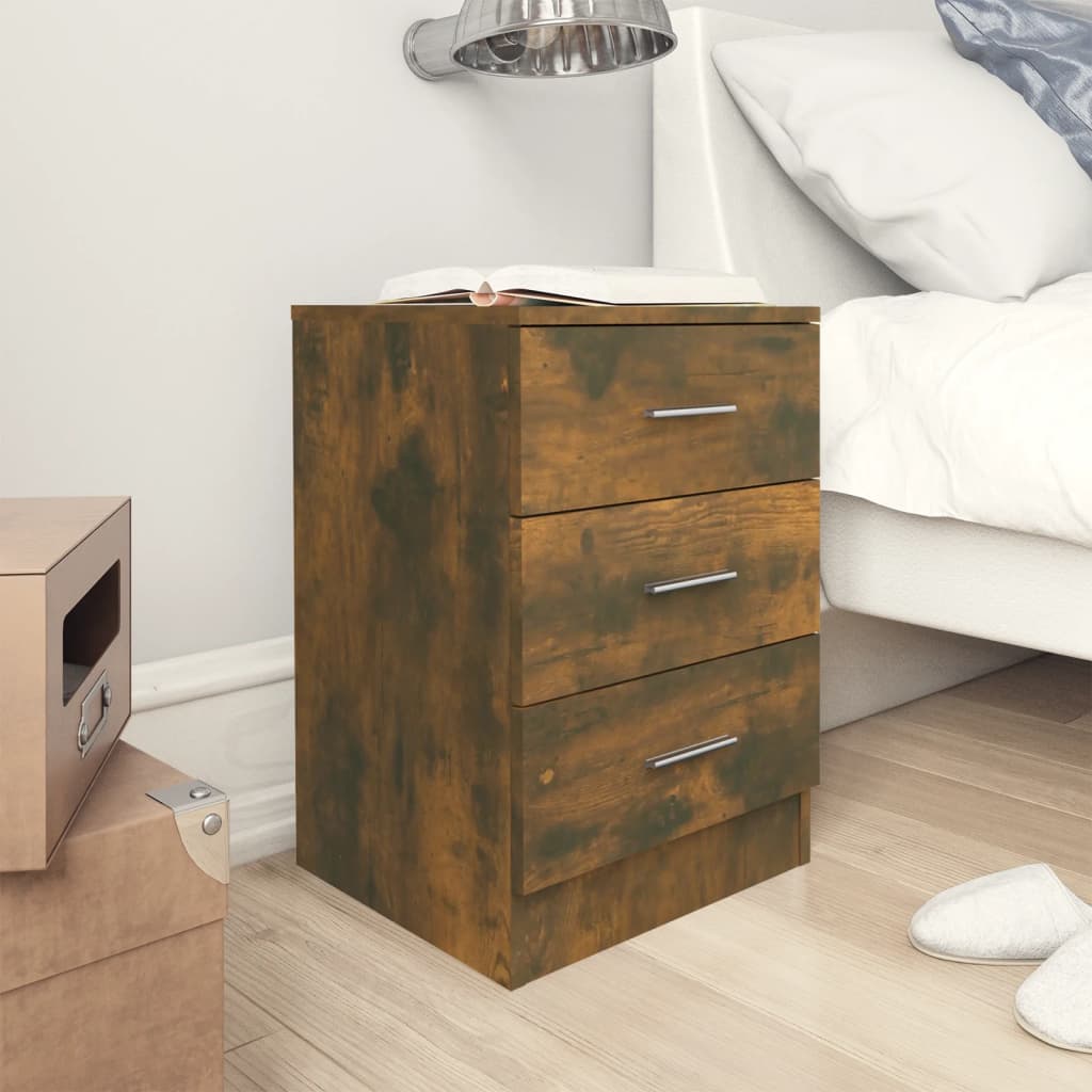 Bedside Table - HERON 2 Piece Nightstand Smoked Oak 38cm - Merkel Designers