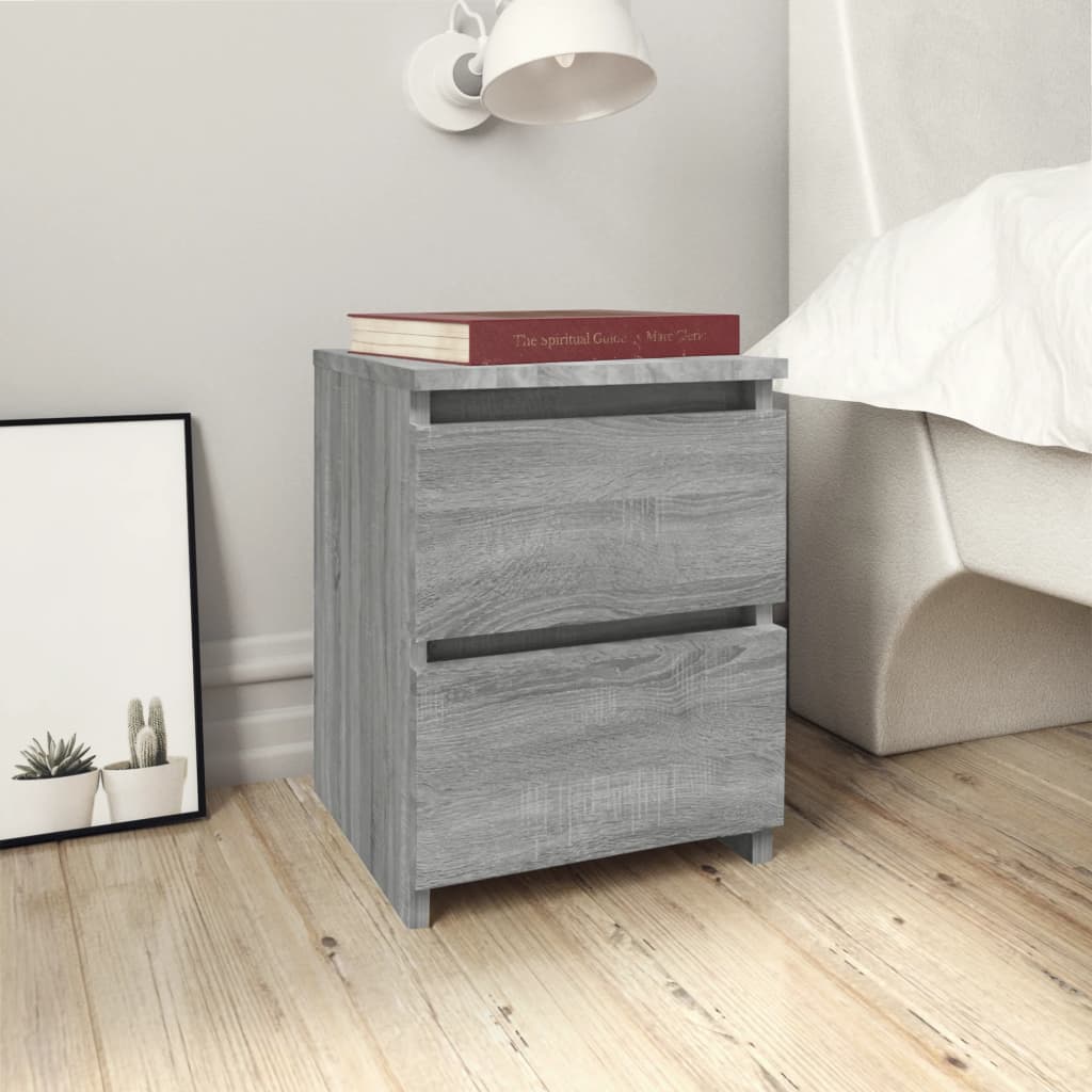 Bedside Table - SALMON 2 Piece Nightstand Grey Sonoma 30cm - Design Hut
