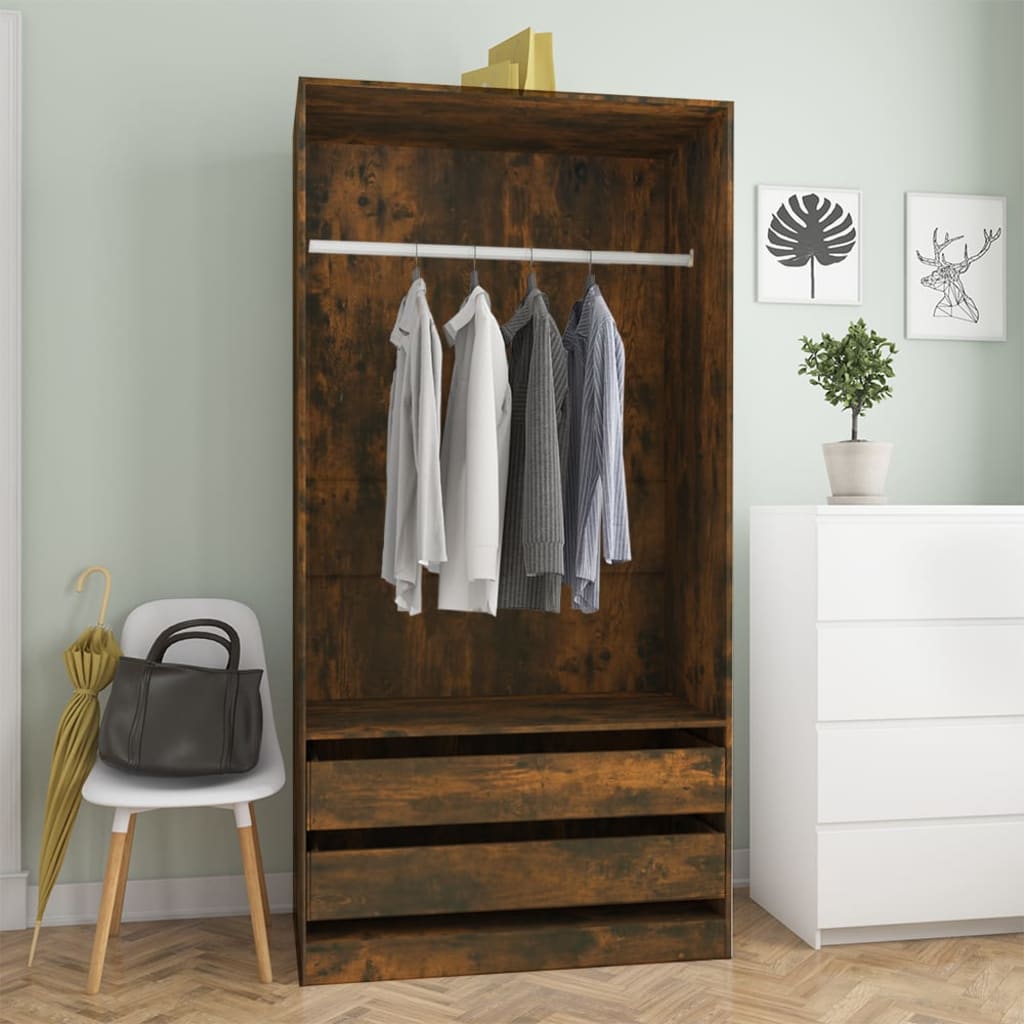 Wardrobe Smoked Oak 100x50x200cm Engineered Wood - Casper Homes