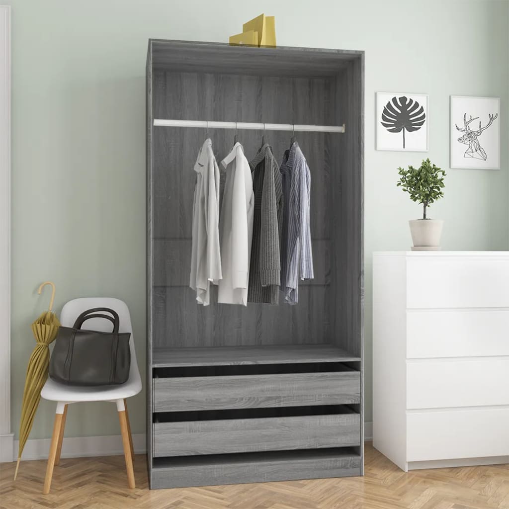 Wardrobe Grey Sonoma 100x50x200cm Engineered Wood - Direct Imports
