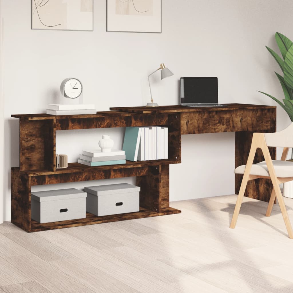 Corner Desk Smoked Oak 200x50x76 cm Engineered Wood - All Things Good