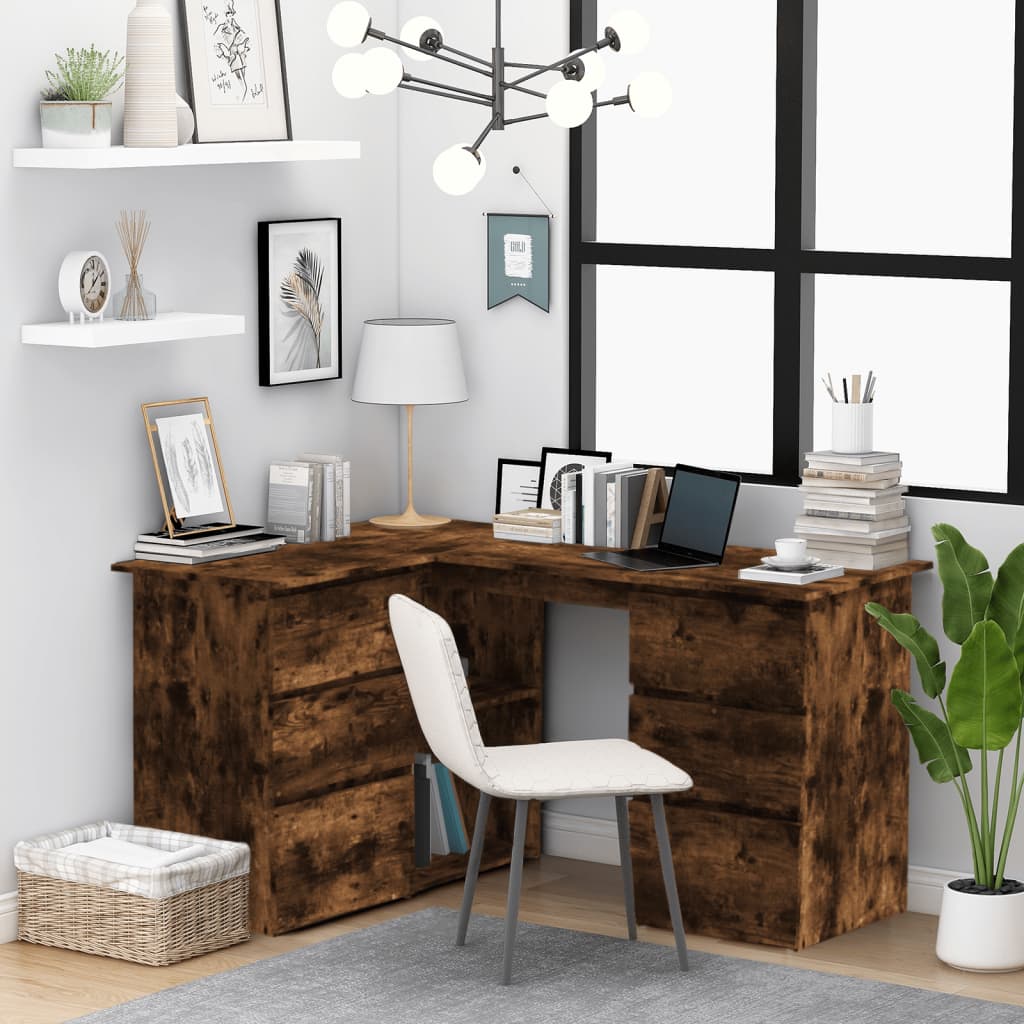 Corner Desk Smoked Oak 145x100x76 cm Engineered Wood - Casper Homes