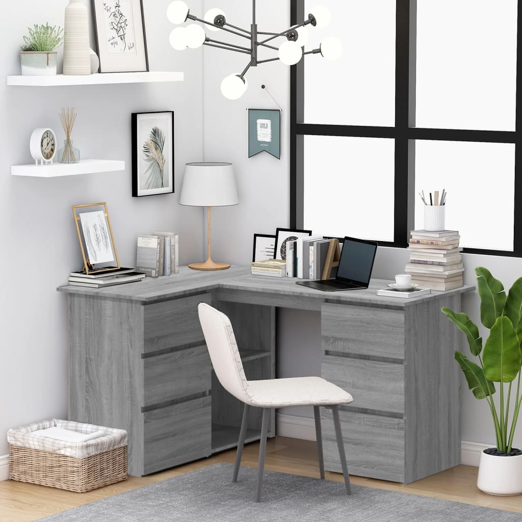 Corner Desk Grey Sonoma 145x100x76 cm Engineered Wood - All Things Good