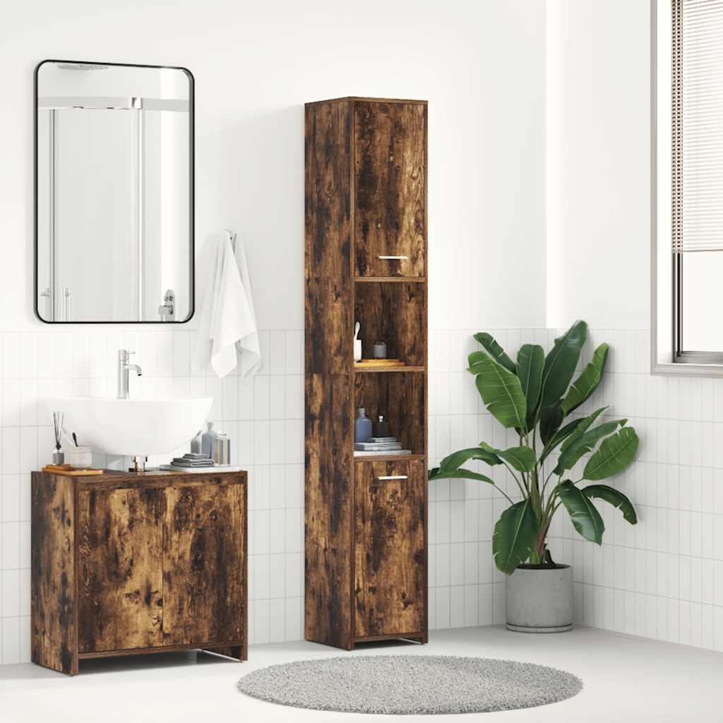 Bathroom Cabinet Smoked Oak 30x30x183.5 cm Engineered Wood - Discount Dealers