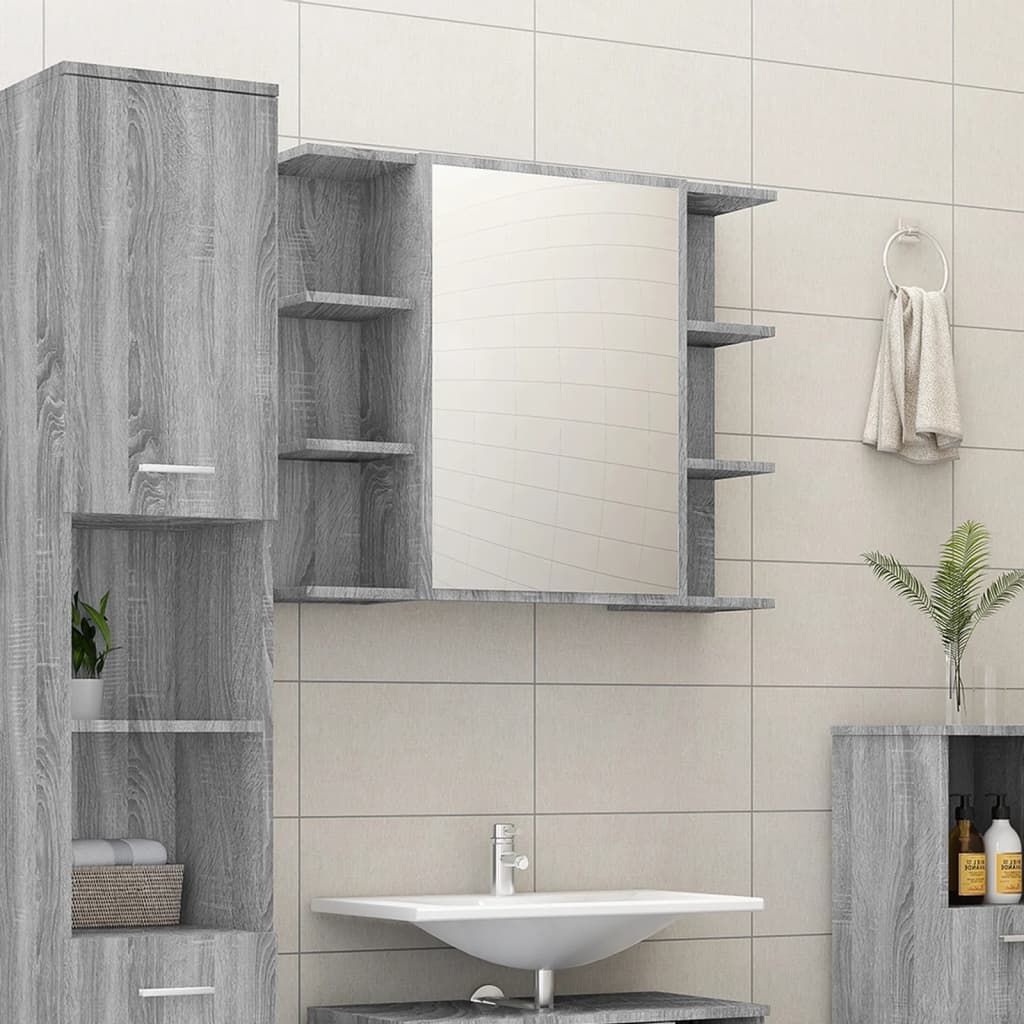 Bathroom Mirror Cabinet Grey Sonoma 80x20.5x64cm Engineered Wood - Sid & Sam