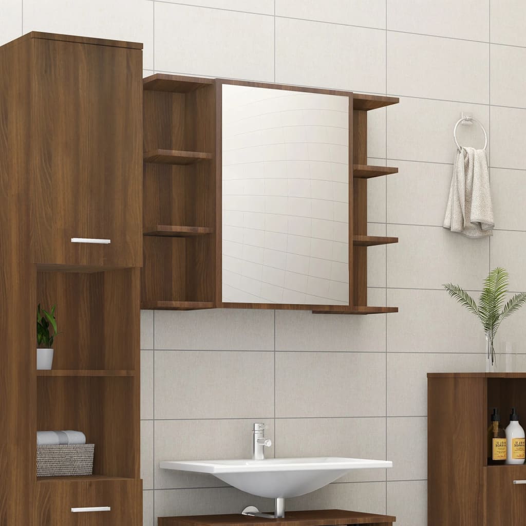 Bathroom Mirror Cabinet Brown Oak 80x20.5x64 cm Engineered Wood - All Things Good