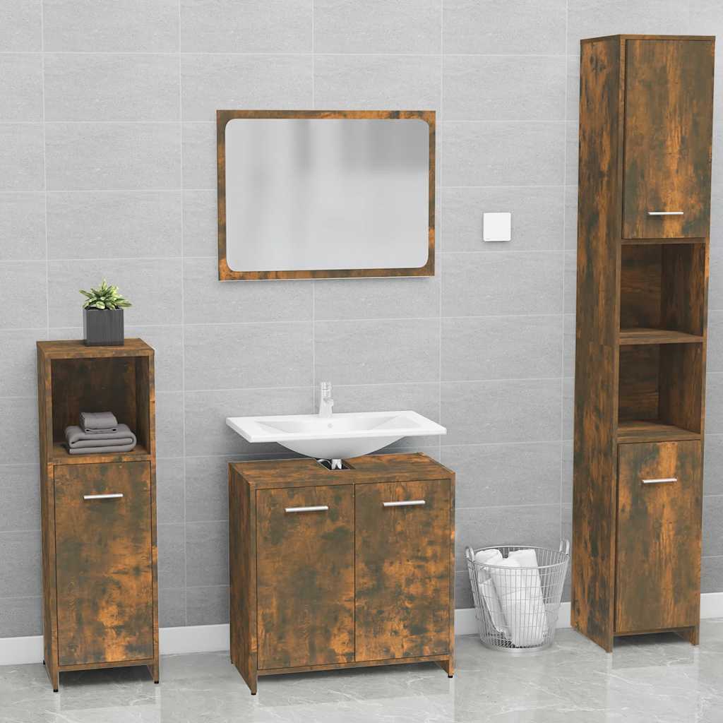 Bathroom Furniture Set Smoked Oak Engineered Wood - Decor Base