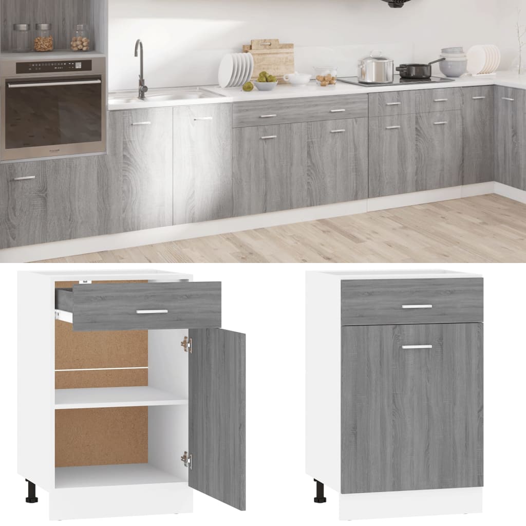 Drawer Bottom Cabinet Grey Sonoma 50x46x81,5 cm Engineered Wood - The Home Maker