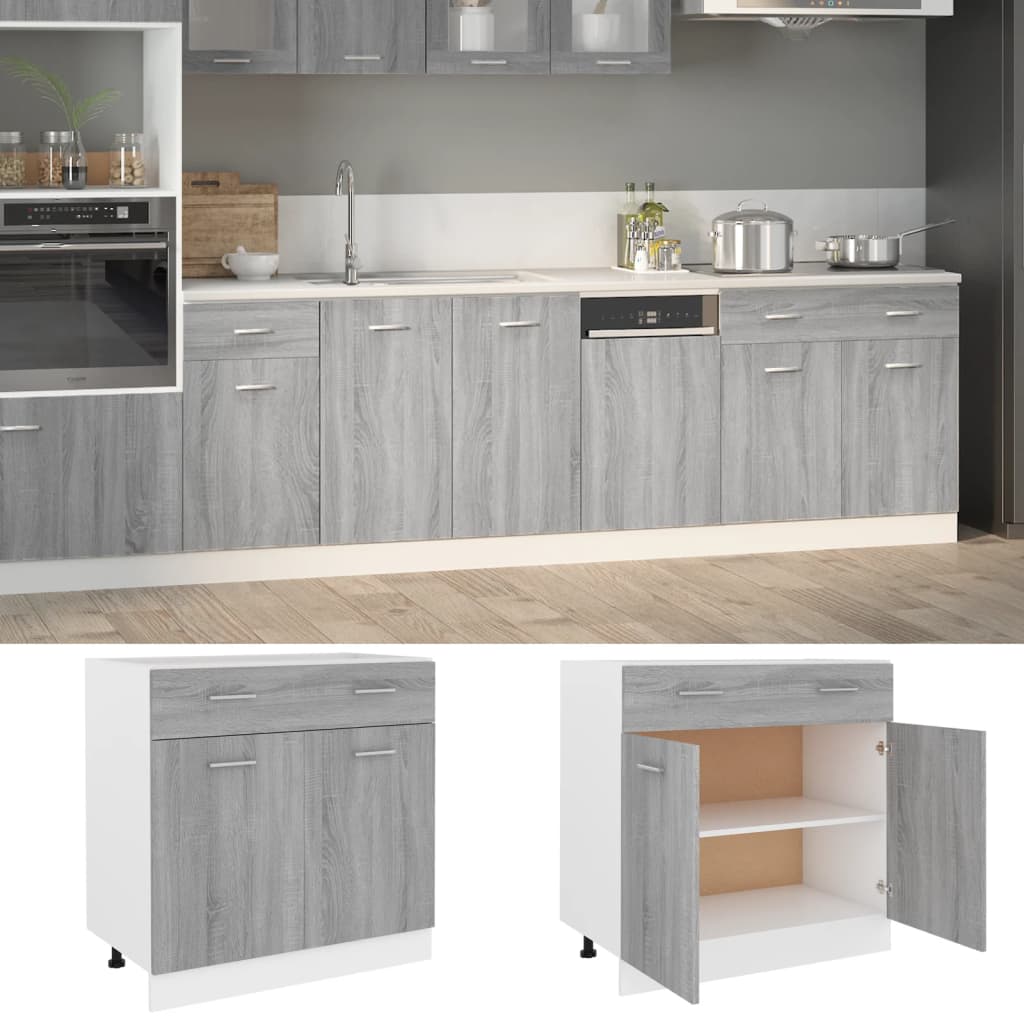 Drawer Bottom Cabinet Grey Sonoma 80x46x81.5 cm Engineered Wood - Merlin Deals