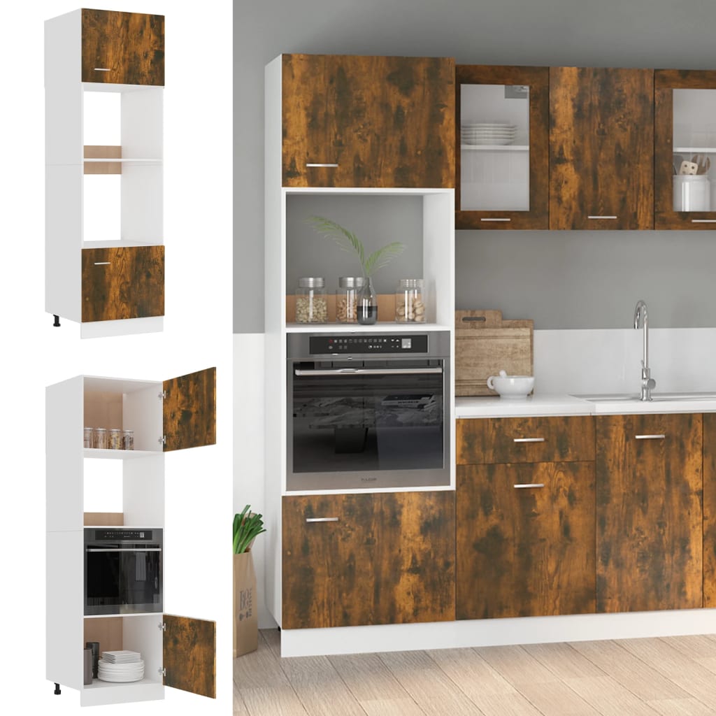 Microwave Cabinet Smoked Oak 60x57x207 cm Engineered Wood - All Things Good