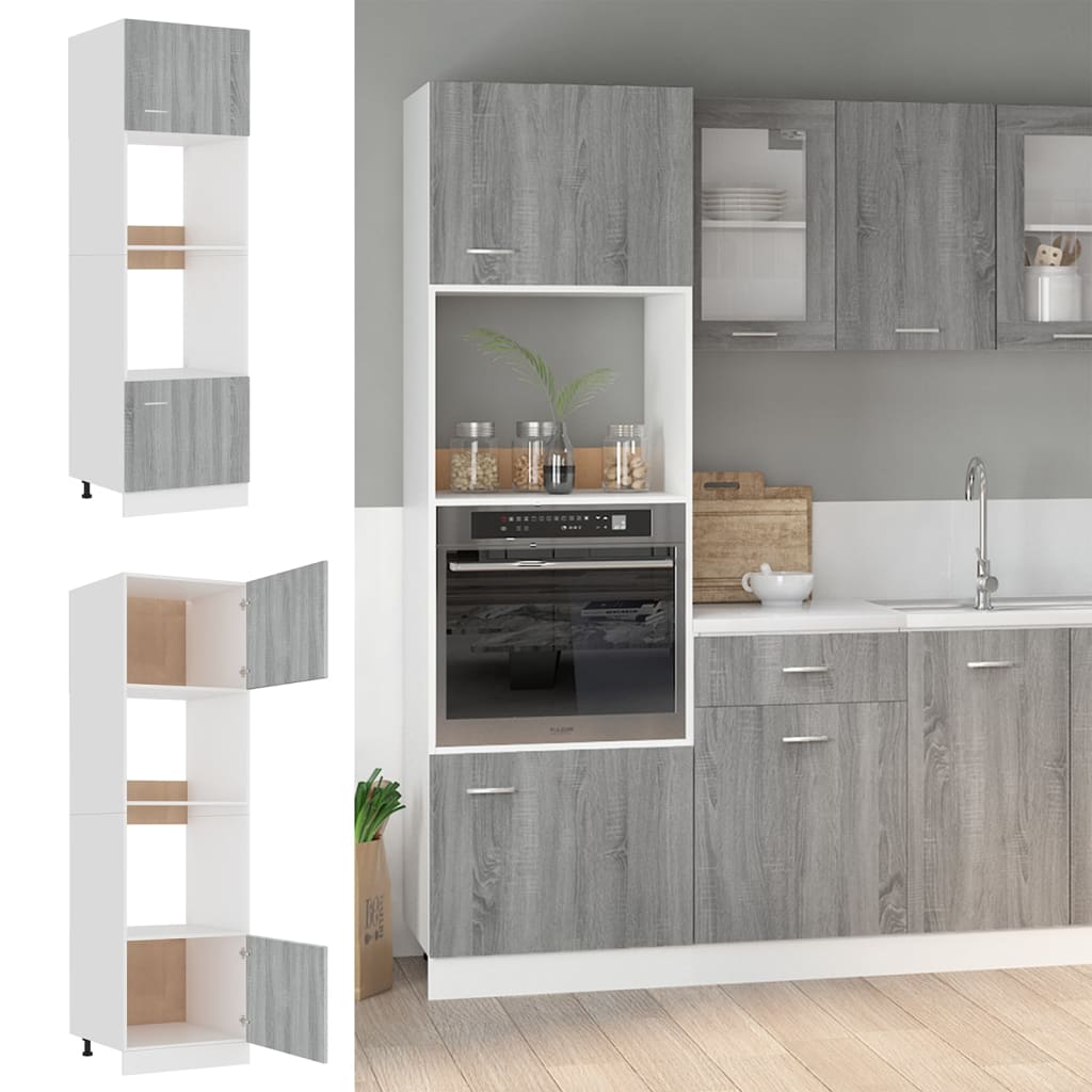 Microwave Cabinet Lyon Grey Sonoma 60x57x207 cm Engineered Wood - Decor Base