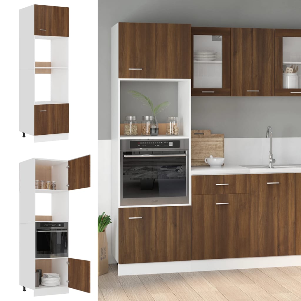 Microwave Cabinet Brown Oak 60x57x207 cm Engineered Wood - Brittle & Co