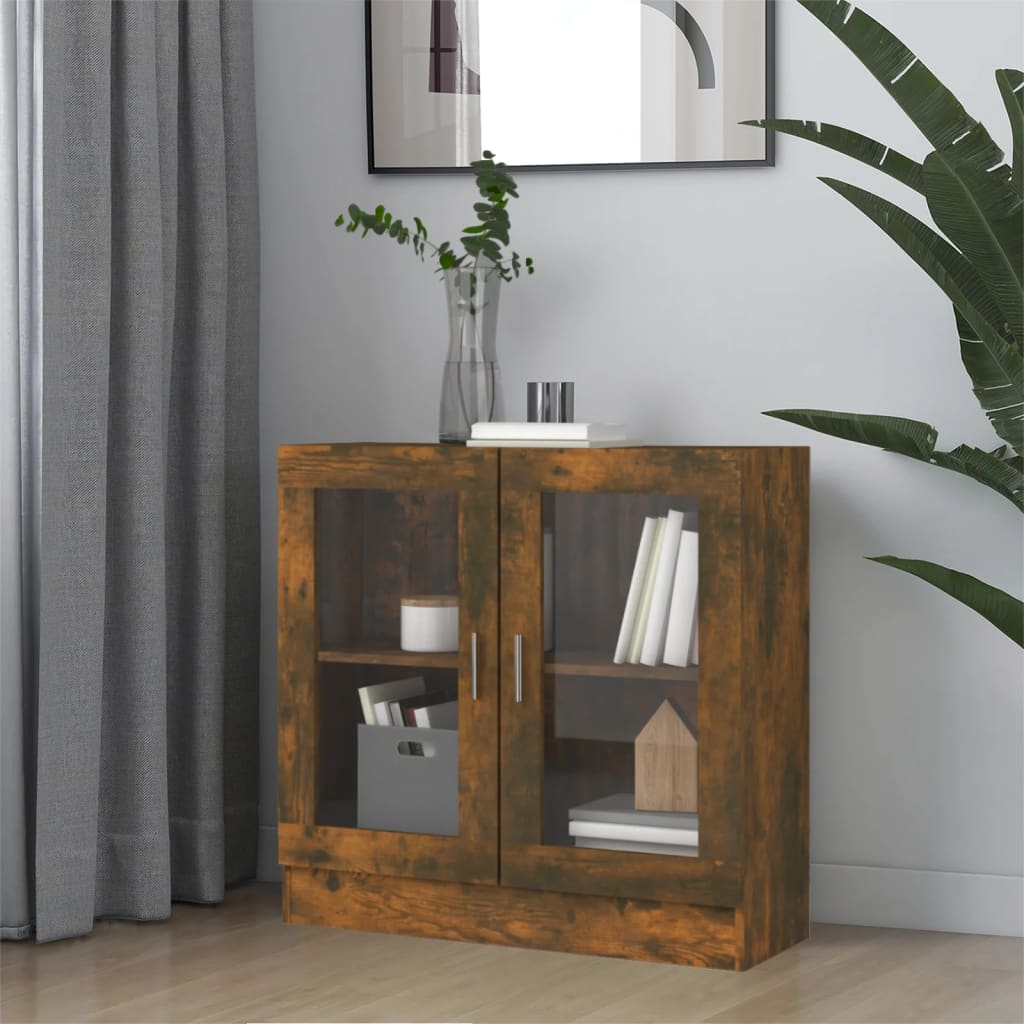 Vitrine Cabinet Smoked Oak 82.5x30.5x80 cm Engineered Wood - Millennium Furniture