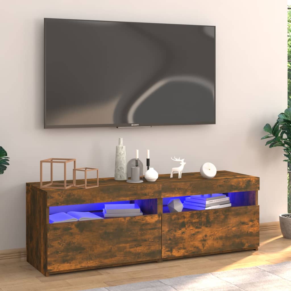 TV Cabinet with LED Lights Smoked Oak 120x35x40 cm - The Home Maker