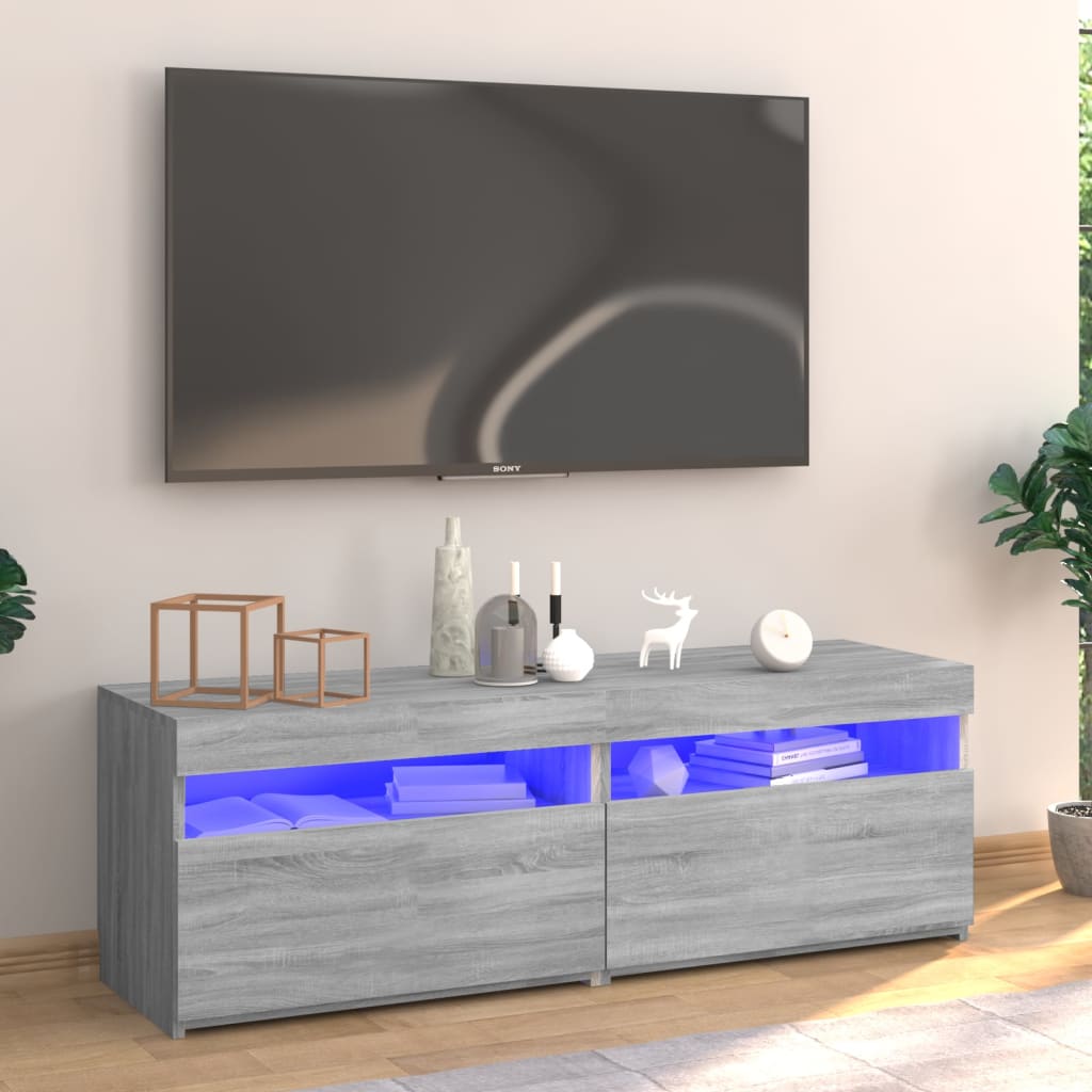 TV Cabinet with LED Lights Grey Sonoma 120x35x40 cm - Merlin Deals