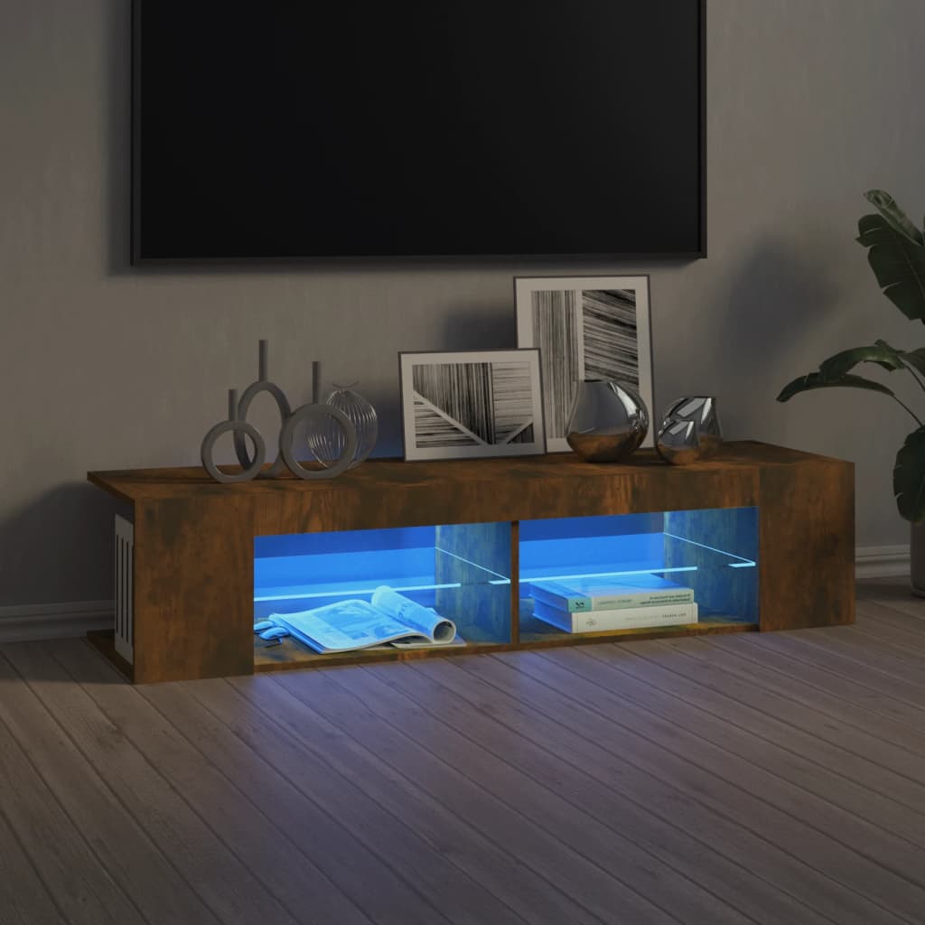 TV Cabinet with LED Lights Smoked Oak 135x39x30 cm - Tyrell & Tyrell