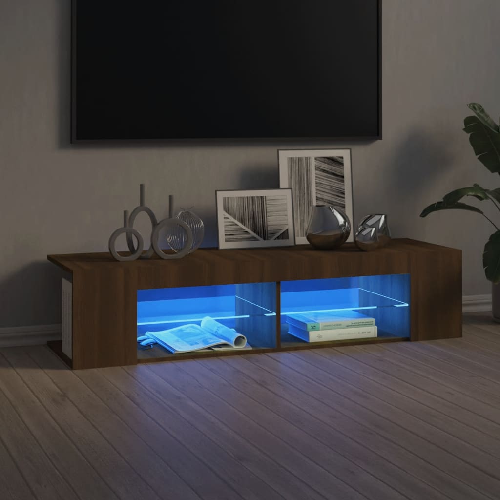 TV Cabinet with LED Lights Brown Oak 135x39x30 cm - Direct Imports