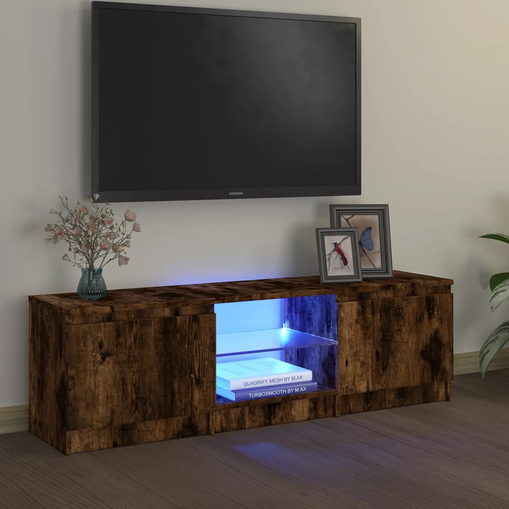 TV Cabinet with LED Lights Smoked Oak 120x30x35.5 cm - Sid & Sam