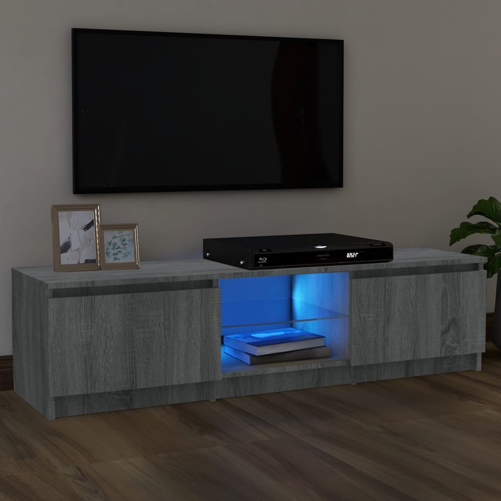 TV Cabinet with LED Lights Grey Sonoma 120x30x35.5 cm - The Home Maker