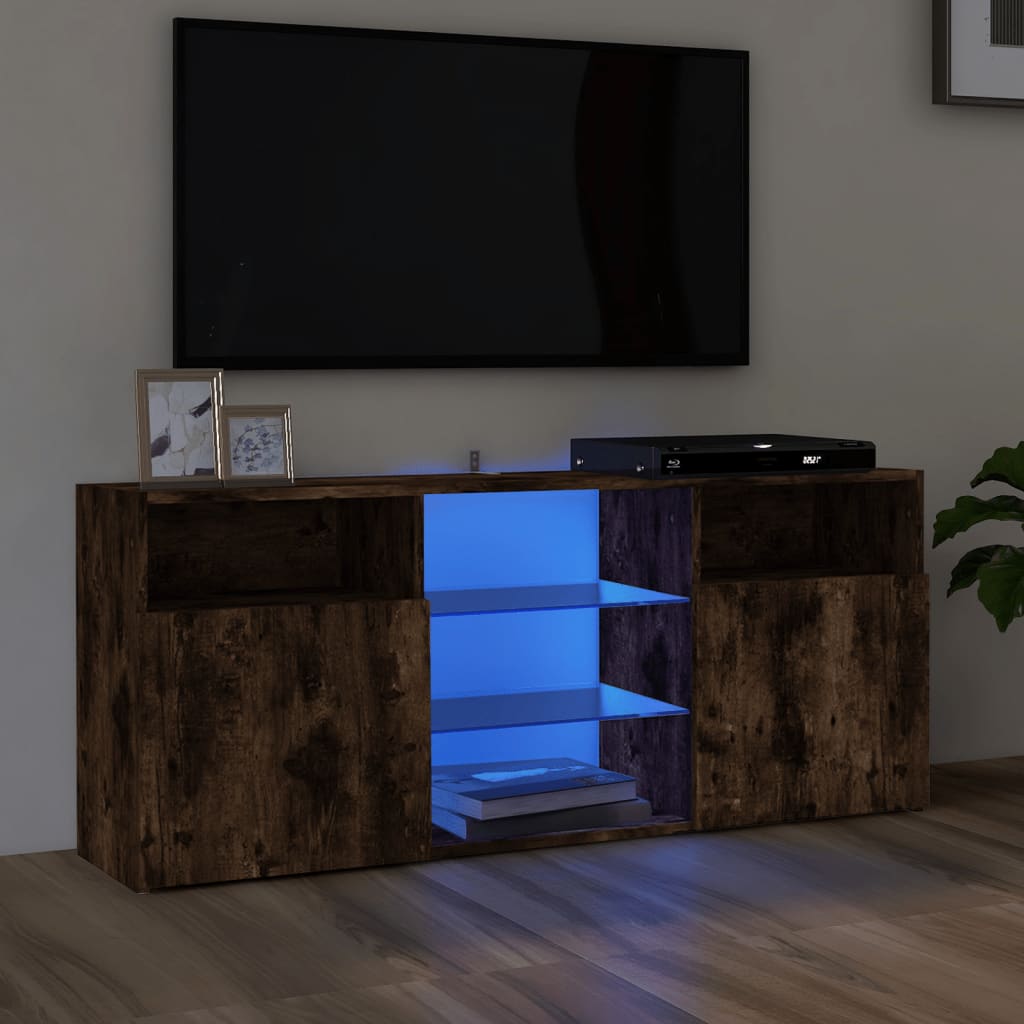TV Cabinet with LED Lights Smoked Oak 120x30x50 cm - The Home Maker