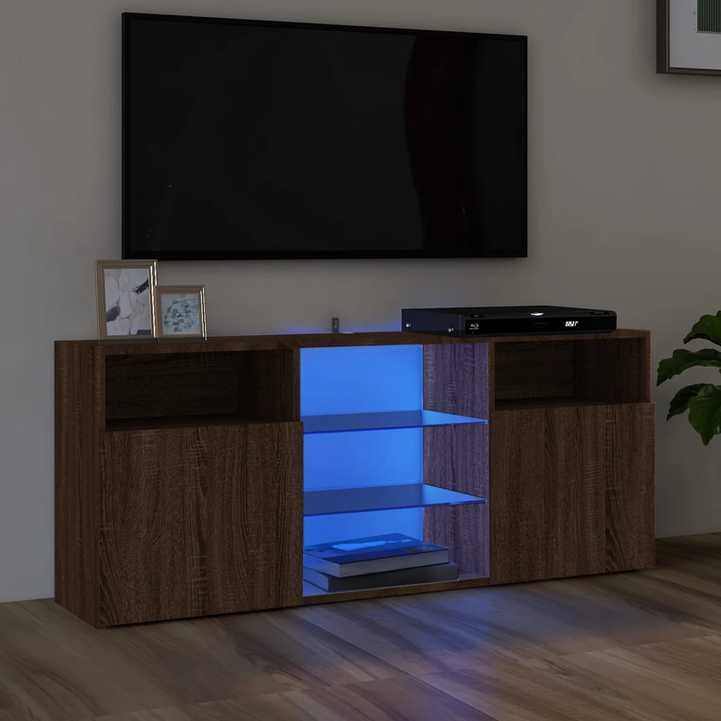 TV Cabinet with LED Lights Brown Oak 120x30x50 cm - The Home Maker