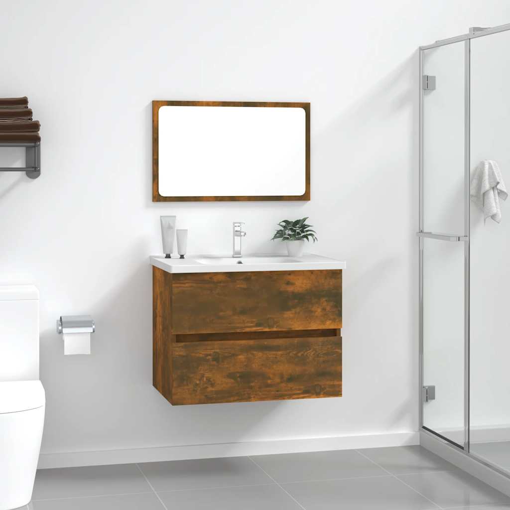 2 Piece Bathroom Furniture Set Smoked Oak Engineered Wood - Discount Dealers