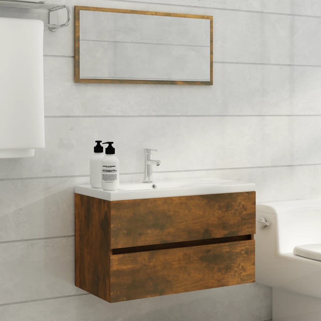 2 Piece Bathroom Furniture Set Smoked Oak Engineered Wood - Millennium Furniture