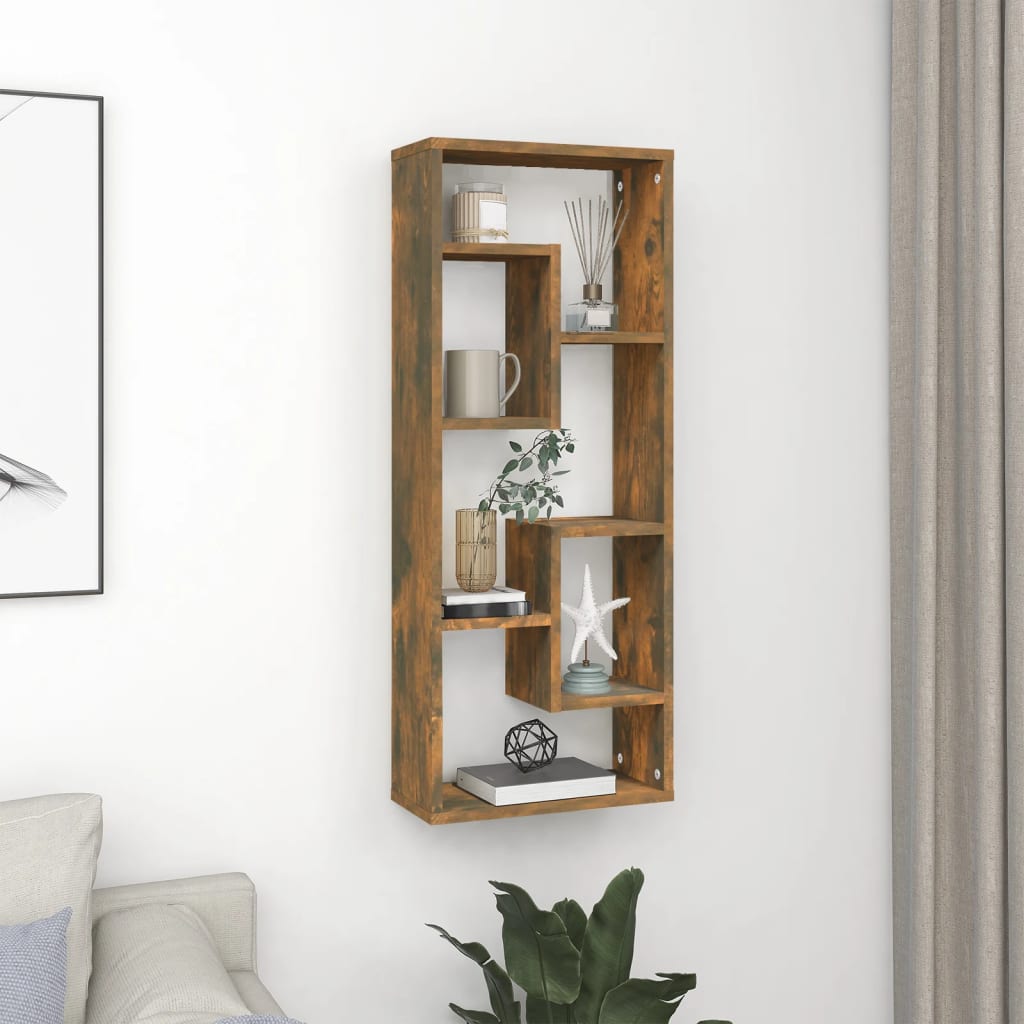 Wall Shelf Smoked Oak 36x16x90 cm Engineered Wood - Decor Base