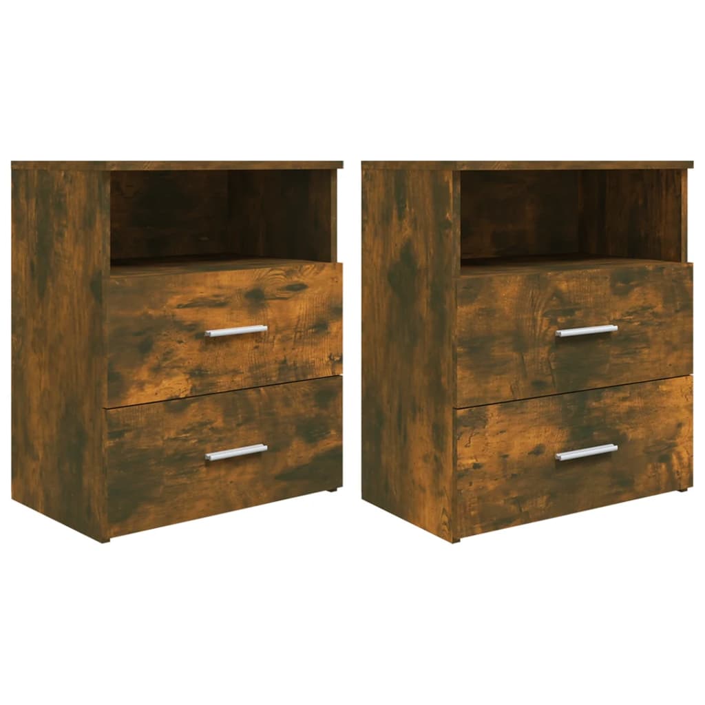 Bedside Table - CHELSEA 2 Piece Nightstand Smoked Oak 50cm - Decor Base