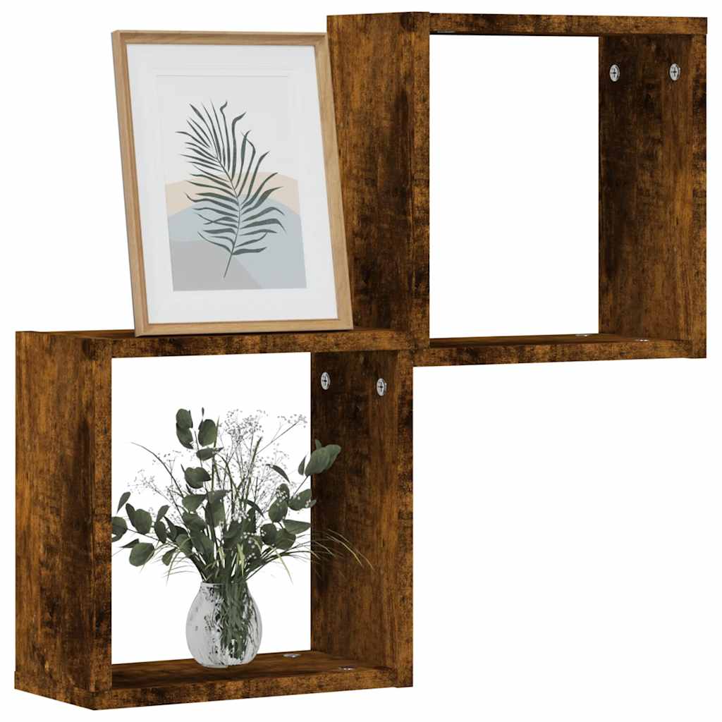 Wall Cube Shelves 2 pcs Smoked Oak 30x15x30 cm - Unbeatable Bargains