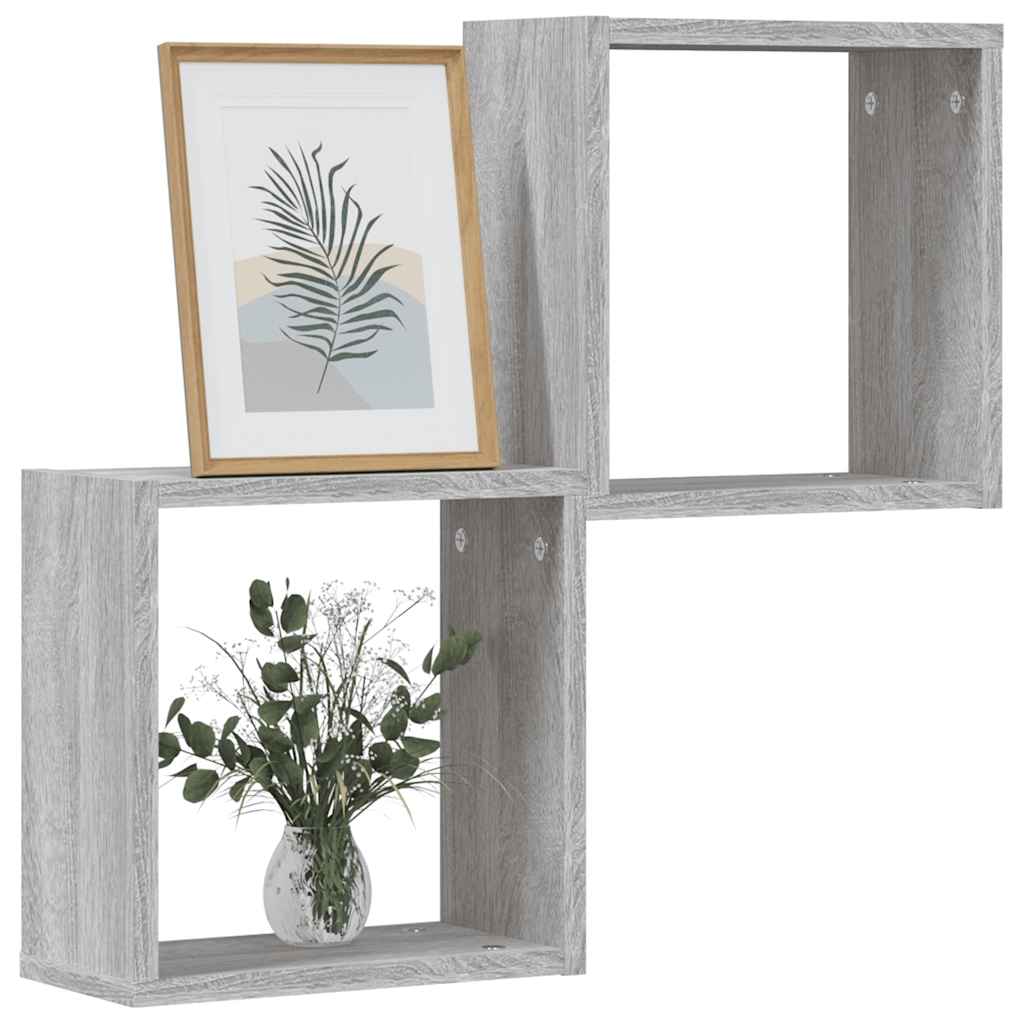 Wall Cube Shelves 2 pcs Grey Sonoma 30x15x30 cm - R and M Furniture