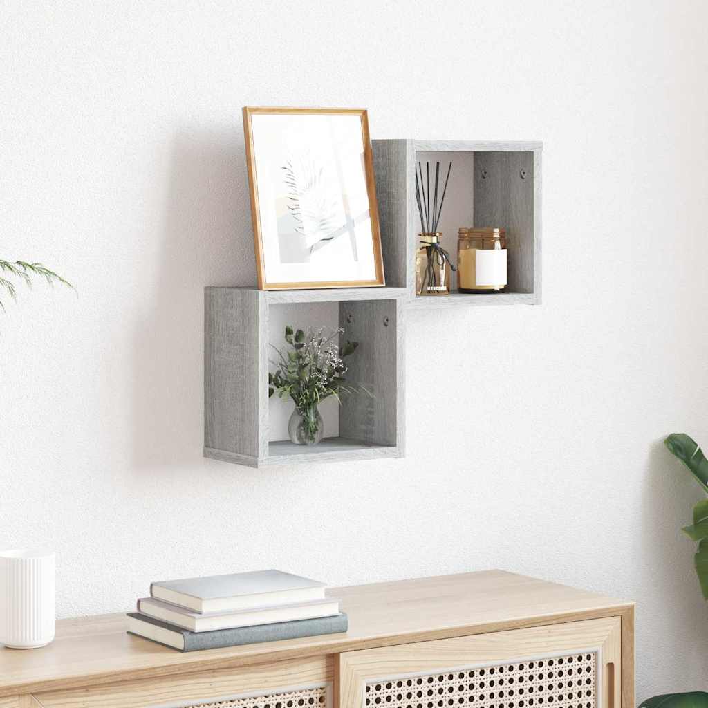 Wall Cube Shelves 2 pcs Grey Sonoma 26x15x26 cm Engineered Wood - Merkel Designers