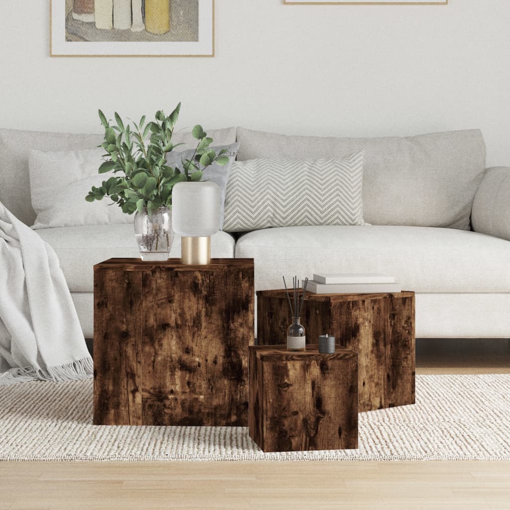 Side Tables 3 pcs Smoked Oak Engineered Wood - All Things Good
