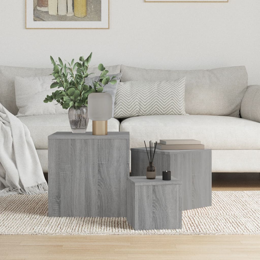 Side Tables 3 pcs Grey Sonoma Engineered Wood - The Home Maker