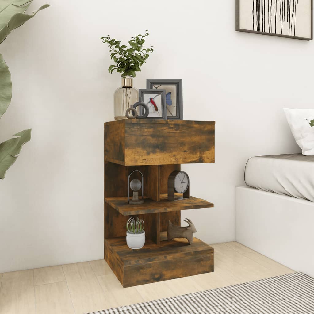 Bedside Table - NANAIMO 2 Piece Nightstand Smoked Oak 40cm - Casper Homes