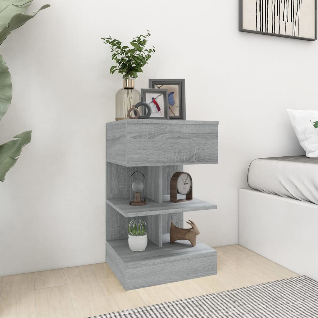 Bedside Table - NANAIMO Nightstand Grey Sonoma 40cm - R and M Furniture