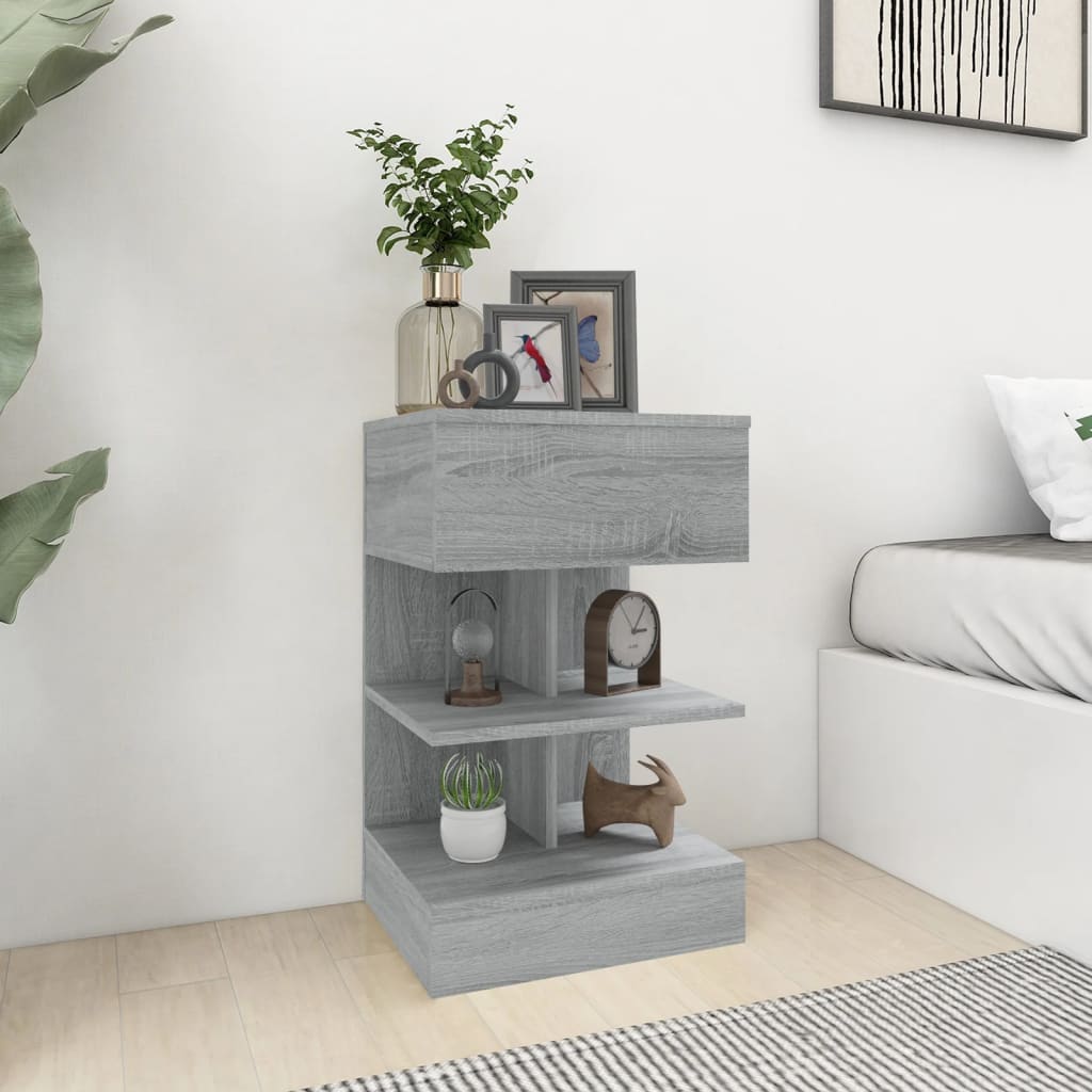 Bedside Table - NANAIMO 2 Piece Nightstand Grey Sonoma 40cm - Unbeatable Bargains