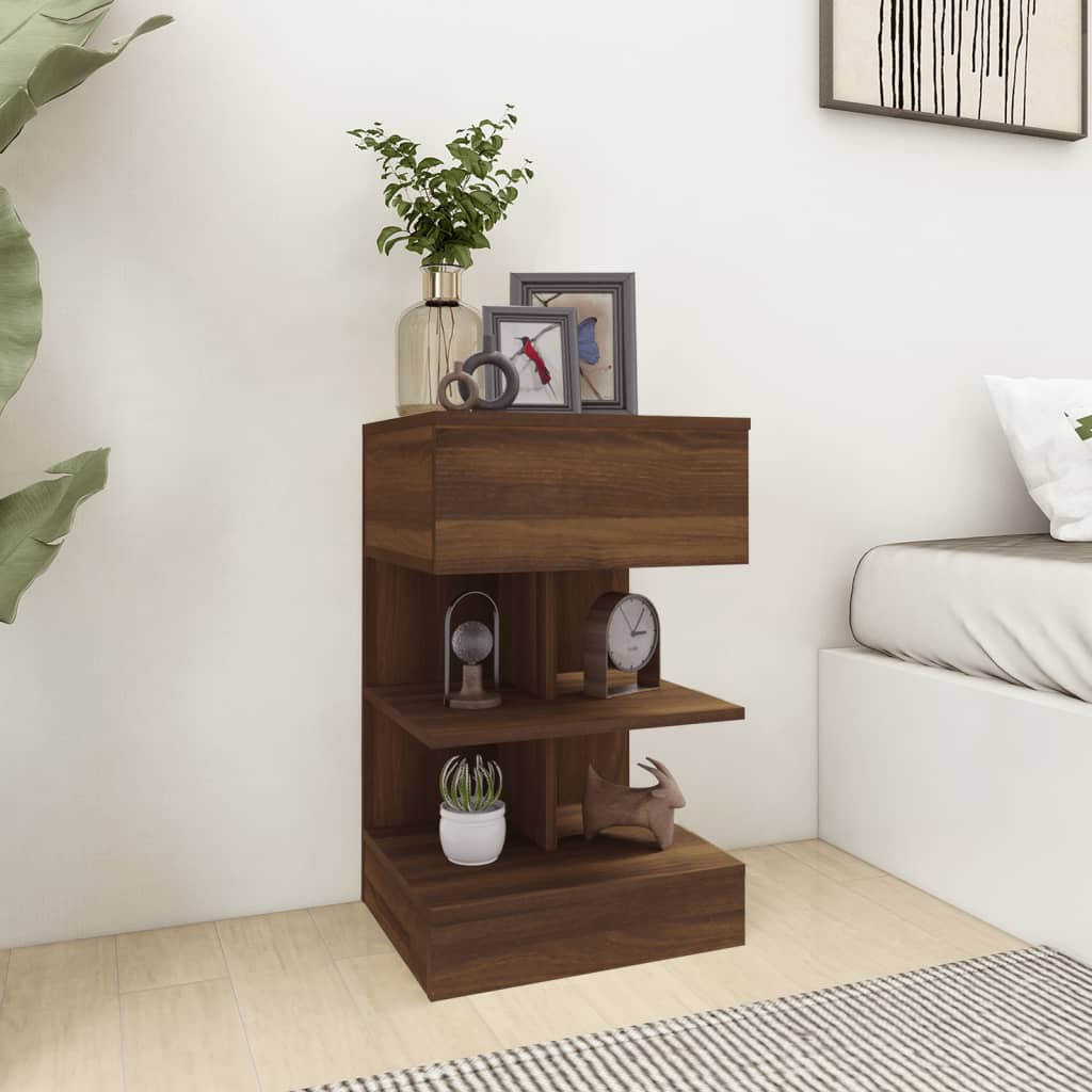 Bedside Table - NANAIMO Nightstand Brown Oak 40cm - Brittle & Co