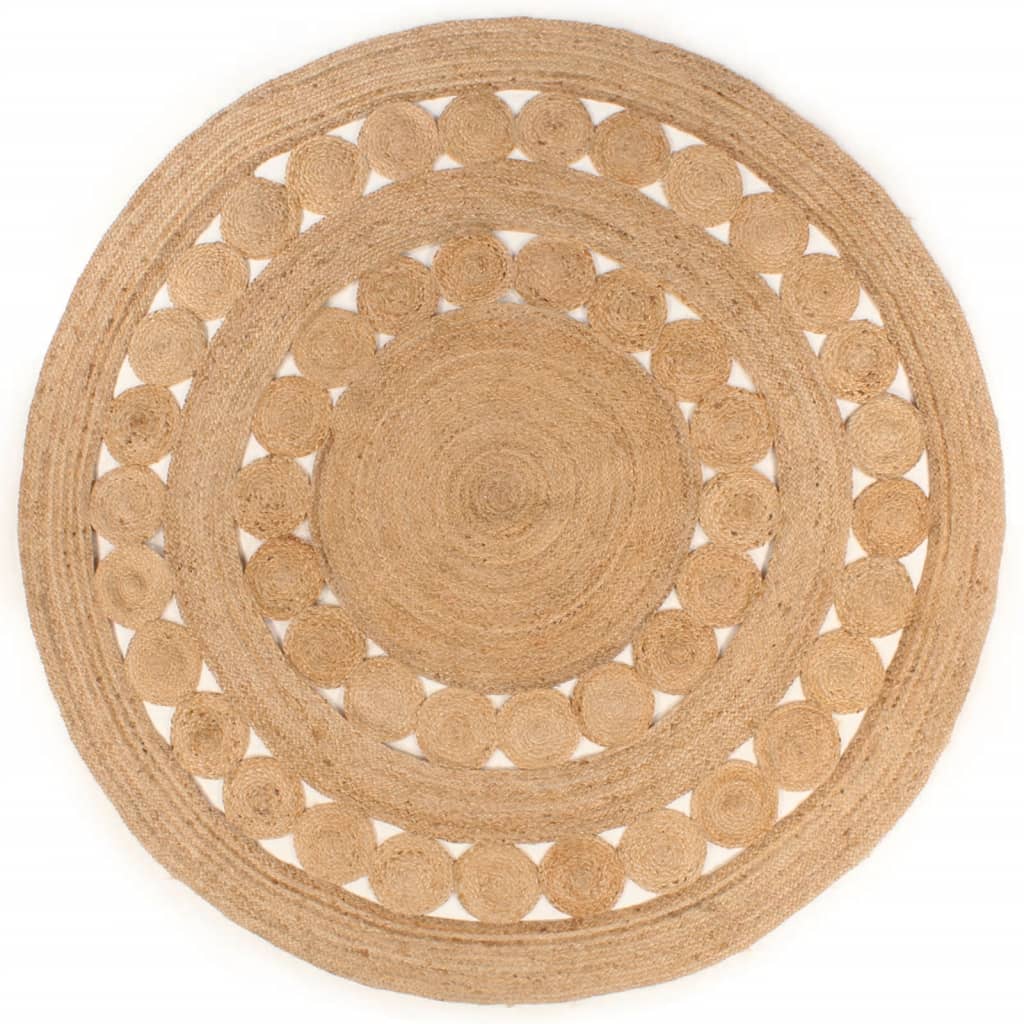 Area Rug Braided Design Jute 180 cm Round - Decor Base